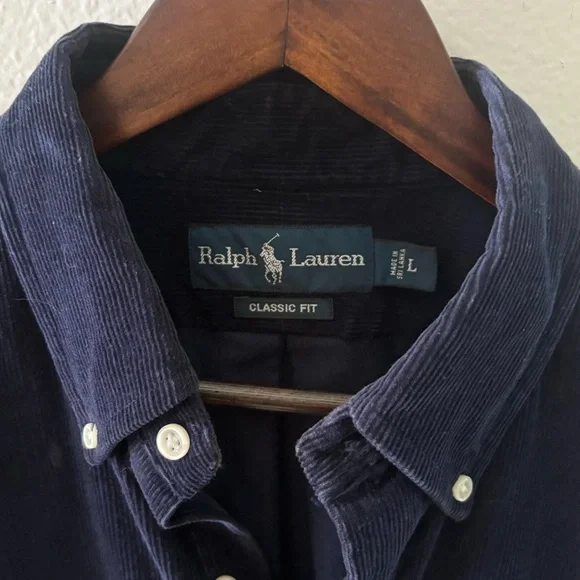 RALPH LAUREN Vintage Corduroy Button Down Shirt | Classic Fit | Navy | Large - Picture 5 of 7
